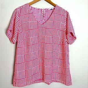 Michelle McDowell Pink Geometric Short Sleeve V-Neck Shirt Top Medium S